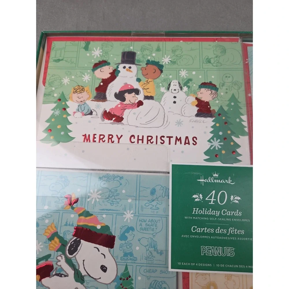 Peanuts Hallmark, Christmas Holiday Cards, Set Of 40, Assorted, NEW